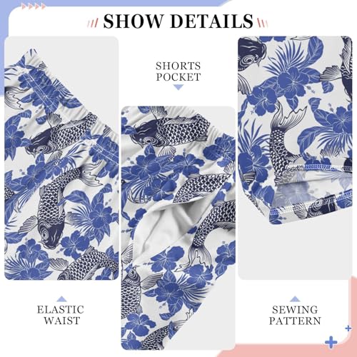 Carp Fish Floral Boys Long Pants Soft Trousers Elastic Waist Kids Lounge Bottoms with Pockets S-XL4