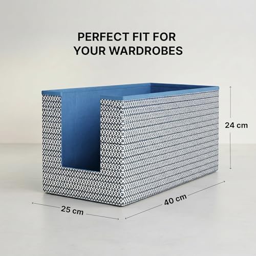 Image of DALUCI Shirt Stacker & Clothes Organizer for Wardrobe | Non-Woven Foldable Storage Box for Cupboard, Closet & Bedroom | Strong Collapsible Fabric Organizer | 40x25x24 cm - Pack of 4 (Blue)