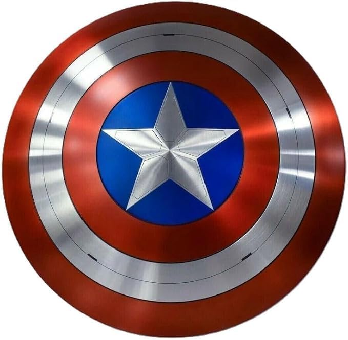 12 Inch Round Metal Shield, Premium Alloy Construction, Red and Blue Decorative Wall Mount, Medieval Cosplay Prop