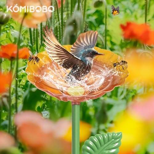 4Pcs Bee Watering Station, Metal Bee Waterer with Flower Design, 4.13\" Butterfly Bee Bath Bowl & Bird Feeders, Colorful Pollinator Water Station for Outdoor Garden Decor (Red,Green,Blue,Yellow)