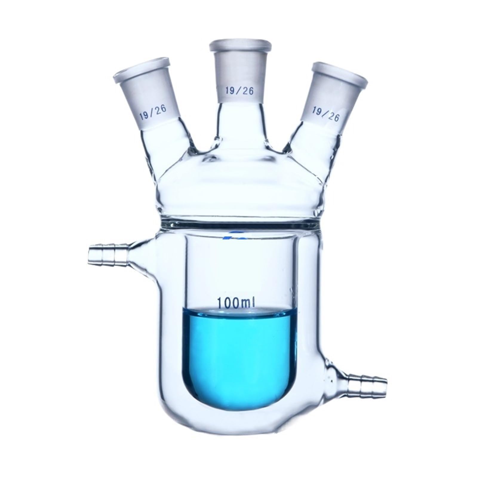 Matraz aforado de borosilicato, Frasco de reacción con camisa de tres cuellos Matraz de vidrio de borosilicato de pared gruesa Reactores de planta con camisa Reactor de laboratorio(150ml 19x19x19)