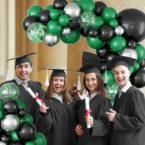 Image of Black Green Balloon Garland,BTZO Balloons Arch Kit With Metallic Silver Confetti Balloon,Black and Green Balloons for Birthday Wedding Bridal Shower Graduations Party Decorations