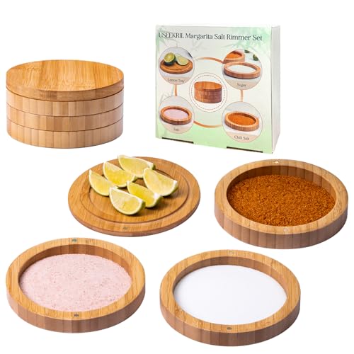 USEEKRIL 1 Pack 3-Tier Bamboo Margarita Salt Rimmer Set,Salt&Sugar Rimmer for Cocktails Drinks,Cocktail Glass Rimmer Tools with Magnetic Swivel Lid for Bartenders,Home Bar,Parties