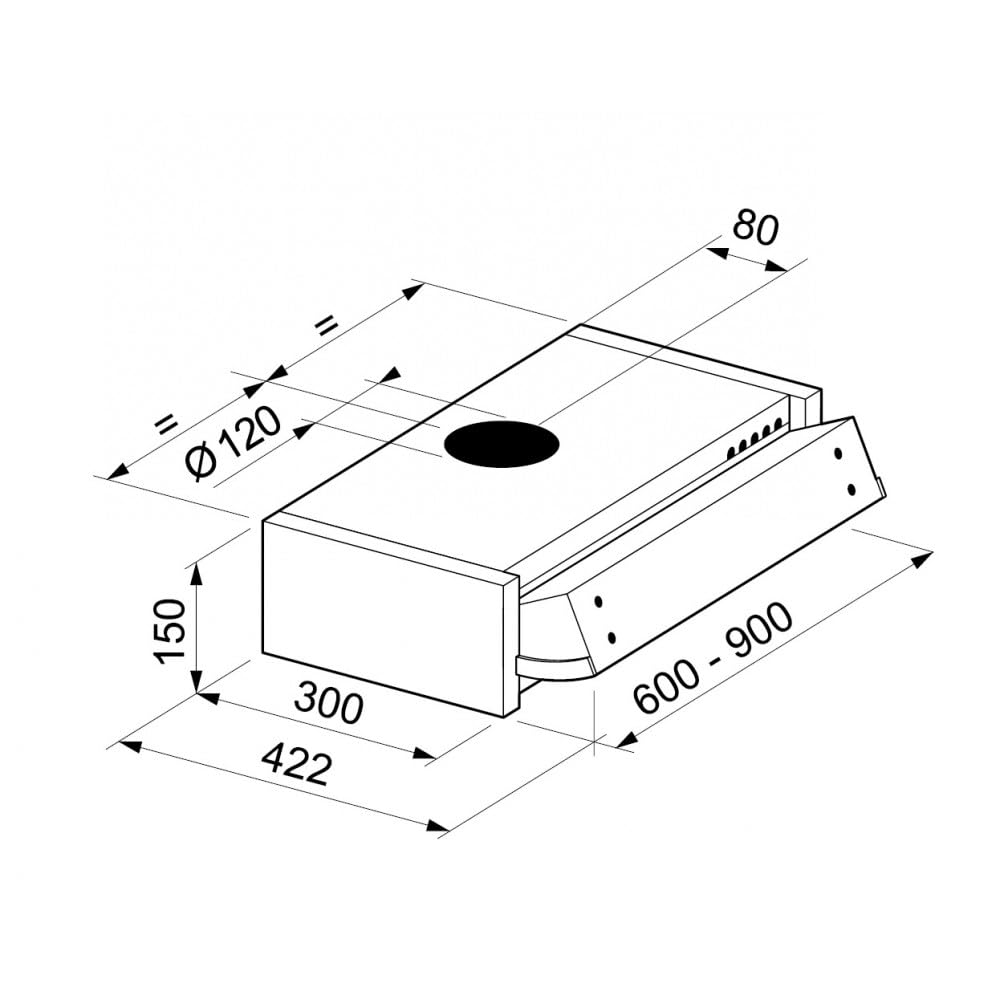 TECNO-WIND K104R0076, Cappa Incasso Sottopensileappa Estraibile, Illuminazione LED, Filtro Acrilico, 3 Velocità, Classe D, Misure cm 60x30x15