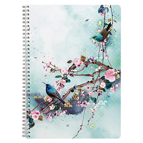 Clairefontaine 115587C - Un Cahier à Spirale motifs Floral/Oiseaux - A4 21x29,7 cm 148 Pages Lignées avec Marge papier Blanc 90g - Collection Sakura dream 1 visuel foncé, 1 clair, livraison aléatoire