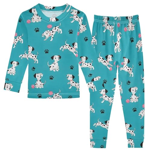 Pajama Sets Long Sleeve Dog Puppies Playing with Balls Soft Comfy Sleepwear 2 Piece PJS 3-8T
