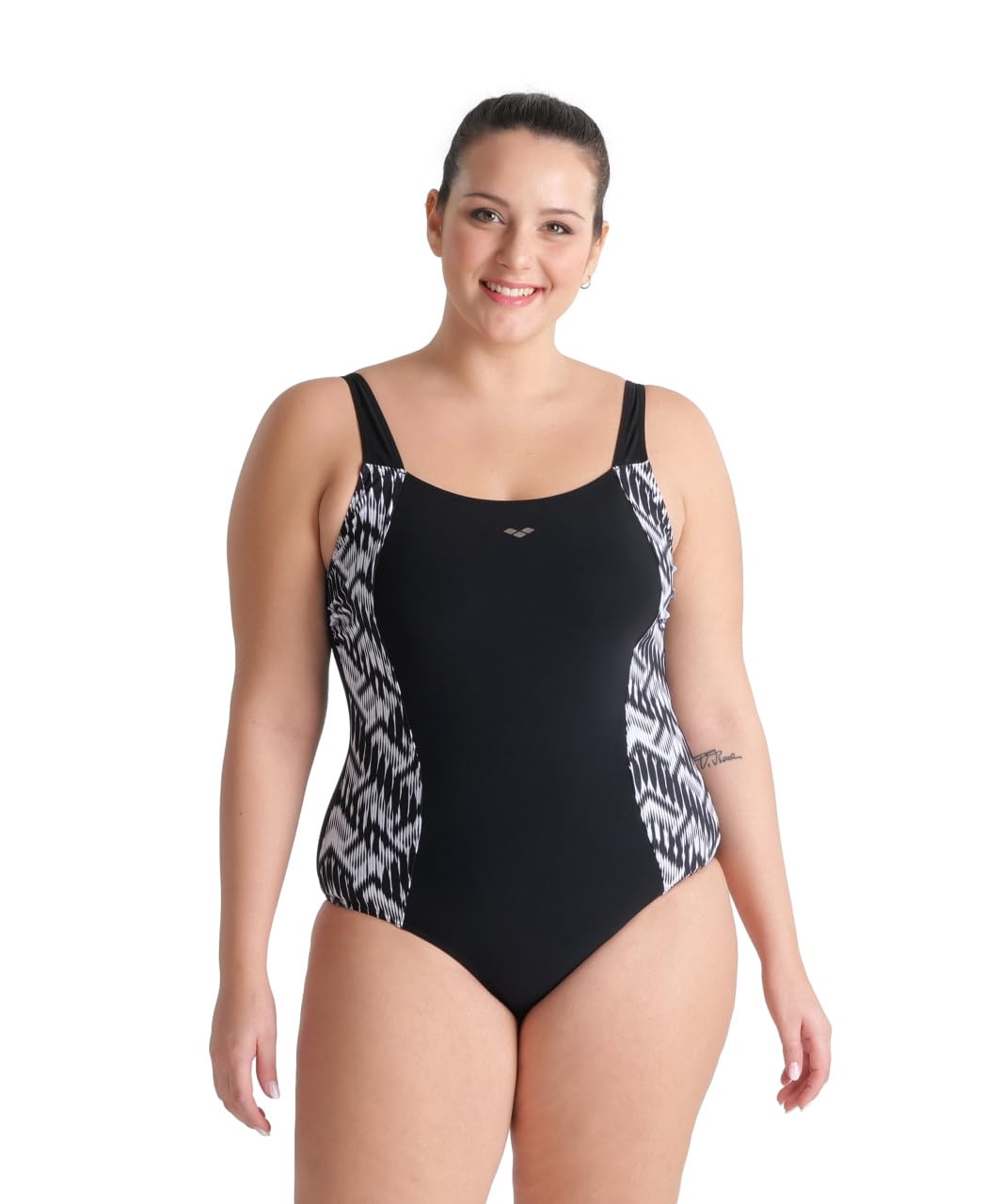 ARENA Bodylift Women's Emma B-Cup Plus Size One Piece Shaping Swimsuit U Back Tummy Control Bathing Suit, Black/Multi Black