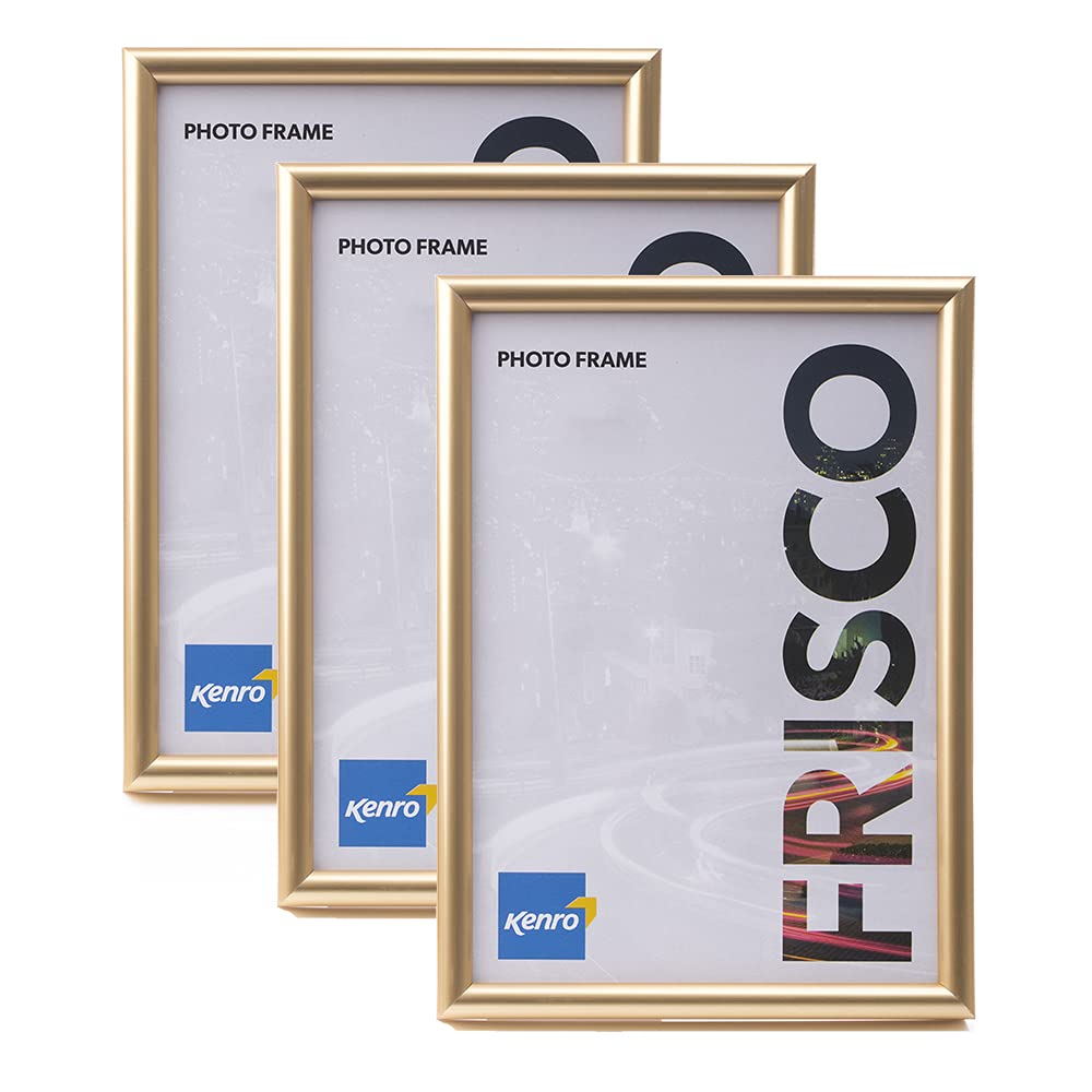 Kenro White Frisco Plastic Picture Frames (Box Of 3) - 8X10 Inch / 20X25cm Freestanding Or Wall Hanging Stylish Photo Frame With Glass Front - Gold