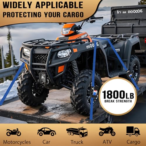Image of 10FT Retractable Ratchet Straps(2-Pack) - 1 Inch (1800 LB Break Strength) Heavy Duty Self Retracting Ratchet Straps with Soft Loops & Storage Bag for Household, Motorcycle, Truck, ATV(Blue)