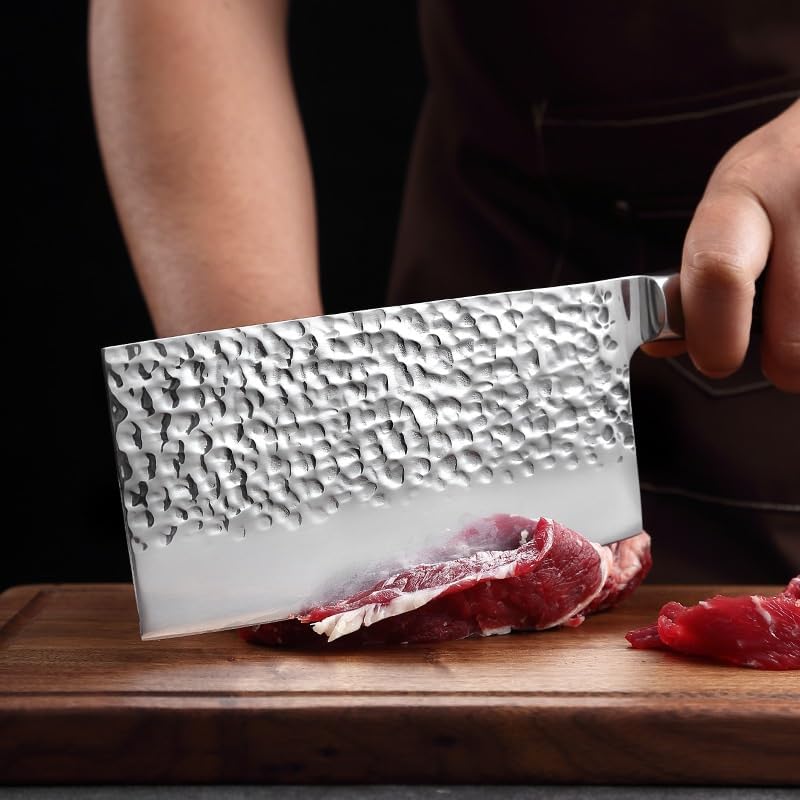Meat Cleaver,Cleaver Knife Hand Made Forged Chinese Kitchen Knife Chinese Kitchen Knives Forged Cooking Knife Stainless Steel Sharp Blade Cleaver