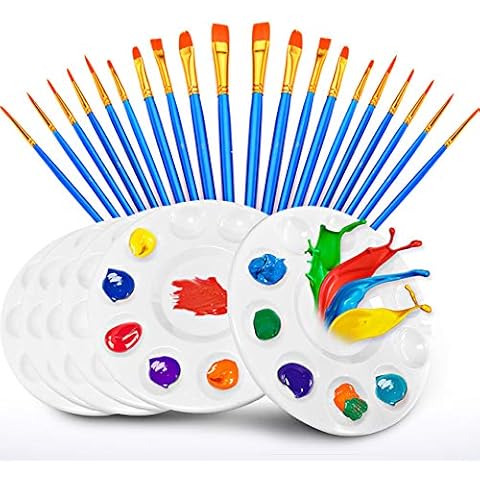 Hulameda Acrylic Painting Set 20 Pcs Nylon Hair Brushes with 6 Pcs Paint Trays for Kids and Adults to Painting or Have a Birthday Painting Party Cover