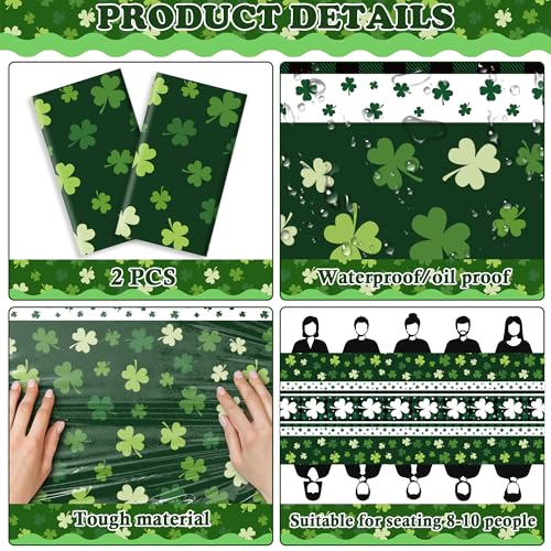 Image of OHOME St Patricks Day Decorations - 2 PCS Shamrock Tablecloth | St Patricks Day Party Favors Supplies Decor Indoor Outdoor - St Patrick's Day Table Runner Covers Backdrop Banner for Home Kitchen