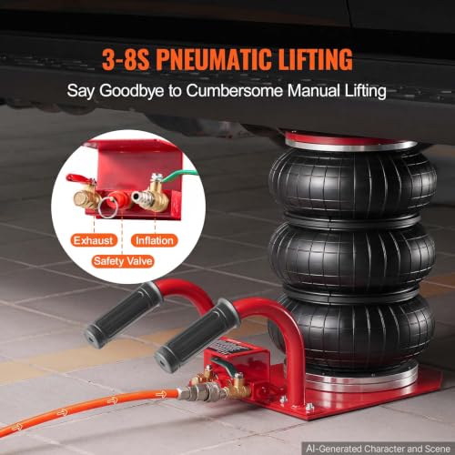 Image of VEVOR Air Jack, 3 Ton /6600 lbs Triple Bag Air Jack, Air Bag Jack Lift Up to 15.75 Inch, 3-8S Fast Lifting Air Bag Jack for Cars with Short Handle (Red)