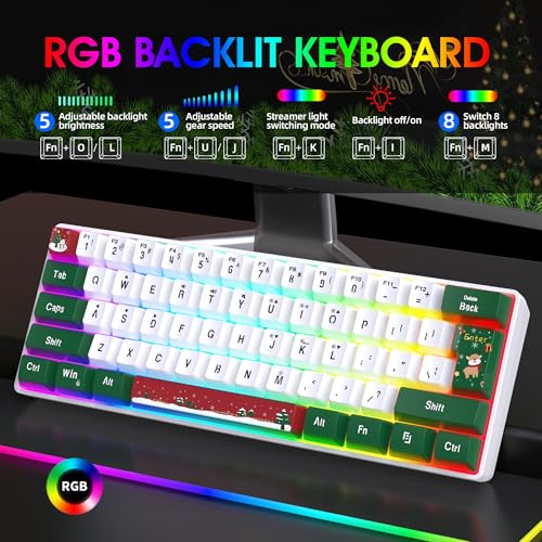Image of Snpurdiri 60% Wired Gaming Keyboard, RGB Backlit Small Ultra-Compact 61 Keys 60 Percent Gaming Keyboard for PC /Mac Gamer, Typist, Travel, Easy to Carry on Business Trip(Red Green White)