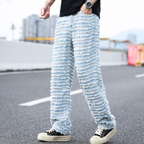 Men's Colorblock Frayed Hem Wide Leg Loose Casual Jeans Y2K Vintage Baggy Patchwork Trouser2