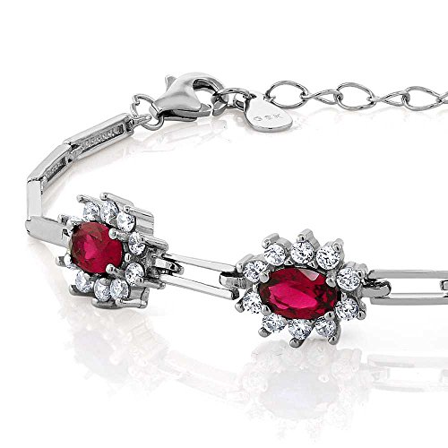 Gem Stone King 2.36 Cttw Red Created Ruby Tennis Bracelet For Women | 925 Sterling Silver | 7 Inch With 1 Inch Extender3