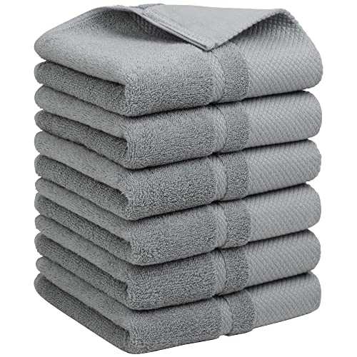 PiccoCasa Hand Towels for Bathroom Set of 6, 100% Combed Cotton 600 GSM Face Towels