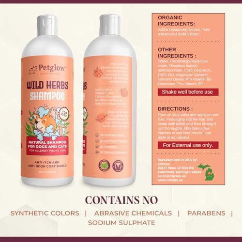 PetGlow Pure Natural Wild Herbs Shampoo for Dogs and Cats, Reduces Itching, Dandruff, Contains Aritha Tulsi Amla Soap Nut 8 fl oz — view 6