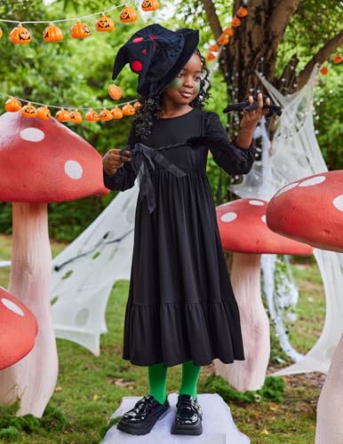 Arshiner Girls Maxi Dresses Lantern Long Sleeve Casual Holiday Dress with Pockets for 5-14 Y2