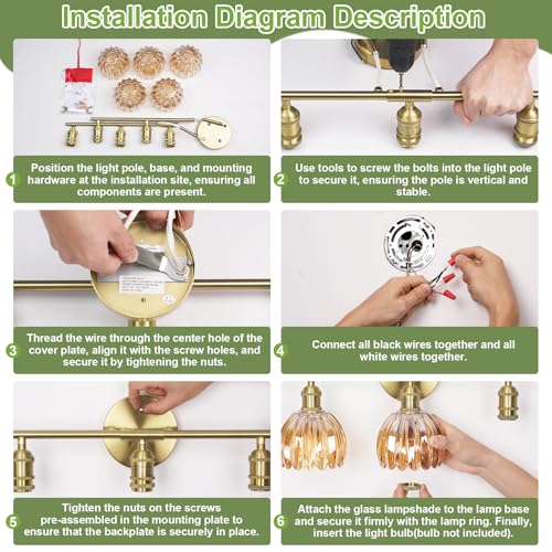 Image of Vintage Bathroom Light fixtures, Gold Vanity Lights, ETL Certified