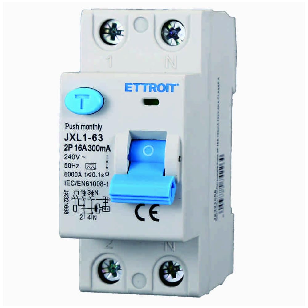 Interruttore magnetotermico differenziale puro 2P, 2 moduli, Tipo AC, 240Vac, 16A, 300mA, 6KA, classe A - Ettroit JX321668