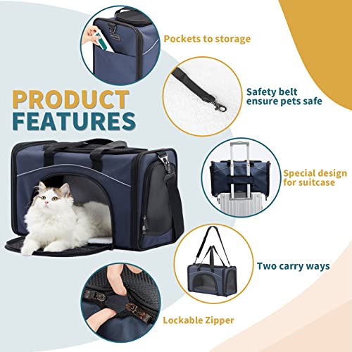 Petsfit Transporttasche Katze & Hundetasche Flugzeug | Flugtasche für Hunde & Transportbox Katze | Flugtaugliche Haustiertasche | Sicherer Transport in Auto, Flugzeug und Bahn, M/Blau