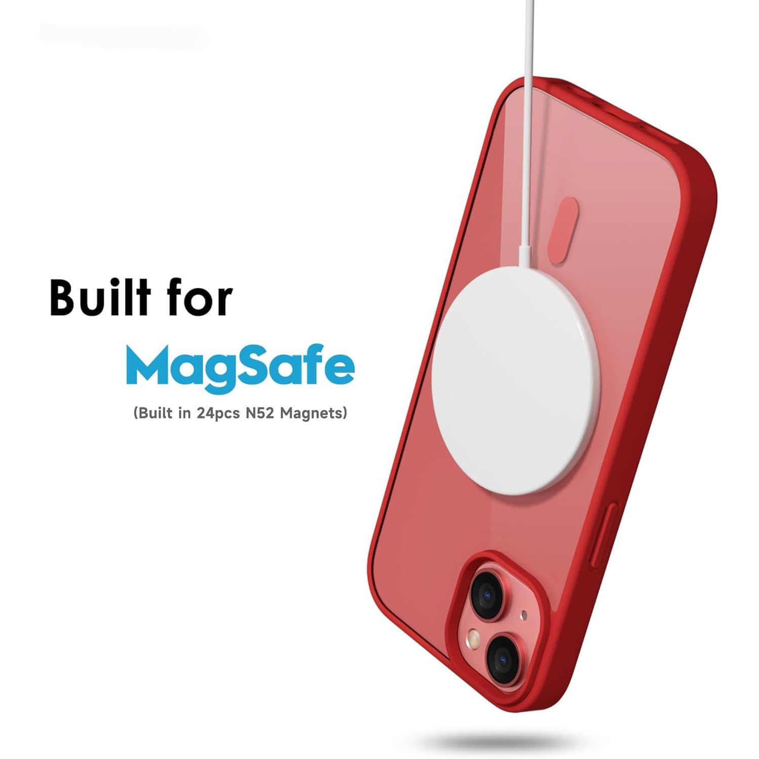 oakxco Funda magnética transparente para iPhone 15, compatible con carga Magsafe, funda protectora delgada para iPhone 15, a prueba de golpes, silicona suave TPU y policarbonato duro, color rojo