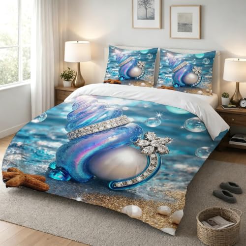 Ensemble de literie 160x200 conque bleue avec impression 3D et finitions soignées - 4