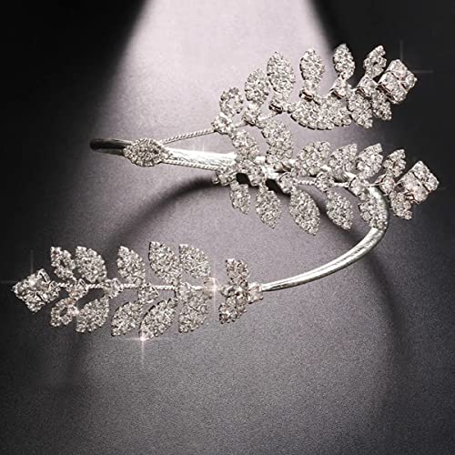 Stonefans Bridal Leaf Rhinestone Cuff Bracelets For Women Silver Wedding Open Bangle Bracelet Elegant Hand Arm Jewelry (Silver) #TOP5