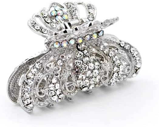 TROTH FashionMetal Antique Silver Plated Hair Clips Women, Crystal Rhinestone Hair Claw, Diamante Claw Hair Clamp, Anti Slip Large Claw Clips for Thin & Thick Hair, Hair Styling Accessories Women
