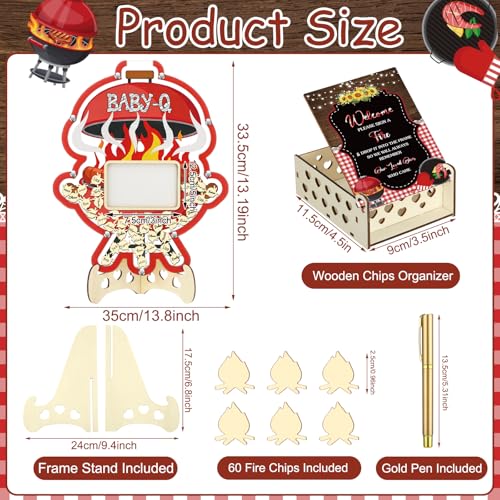 Image of Wenqik 63 Pcs BBQ Baby Shower Guest Book Alternatives Set Baby Shower Decorations with Photo Frame Sonogram Frame Keepsake 60 Wood Slices Guest Book for Birthday