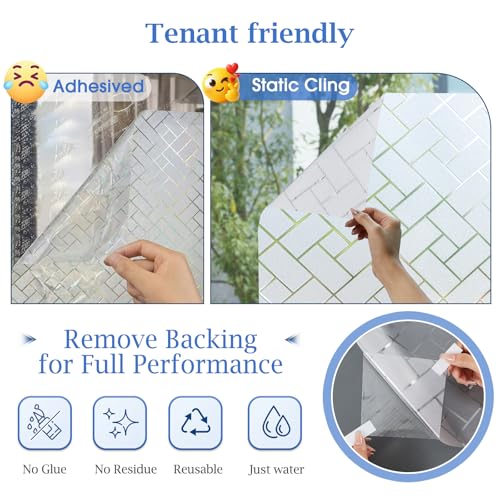 Image of Coavas Frosted Window Privacy Film Static Cling Non-Adhesive for Glass Windows, Heat Control UV Blocking Sun Blocking Anti Glare, Day and Night Bathroom Home Office Cover, 35.4 inchx78.7 inch