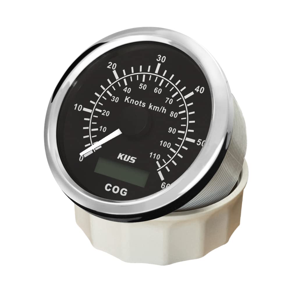 KUS Tachometer, Kilometerzähler, 60 Knots 110 km/h, für Boat Yachts, 85 mm, mit Hintergrundbeleuchtung (schwarz)