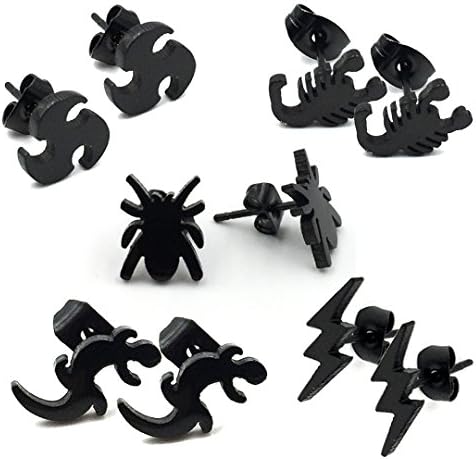 FANCER 10PCS Men Black Tragus Cartilage Piercing Ear Stud Earrings Gothic Biker Punk Lizard Spiders