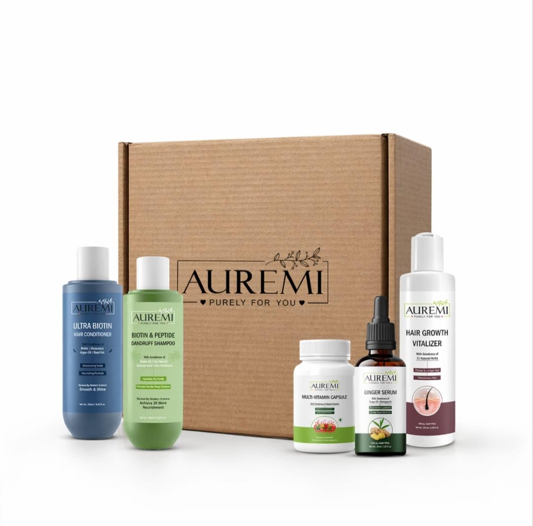 Auremi Complete Hair Care Kit for Men & Women – Biotin & Peptide Shampoo, Ultra Biotin Conditioner, Hair Growth Ginger Serum, Vitalizer Oil and Hair Multivitamin Capsules | Anti Dandruff & Hair Fall Control Combo for Stronger Hair Growth (Pack of 5 Combo)-image-30