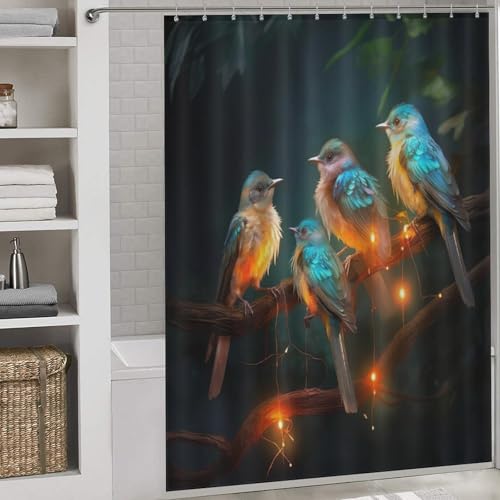 Rideau de douche oiseau en tissu imperméable lavable pour éviter les fuites d'eau