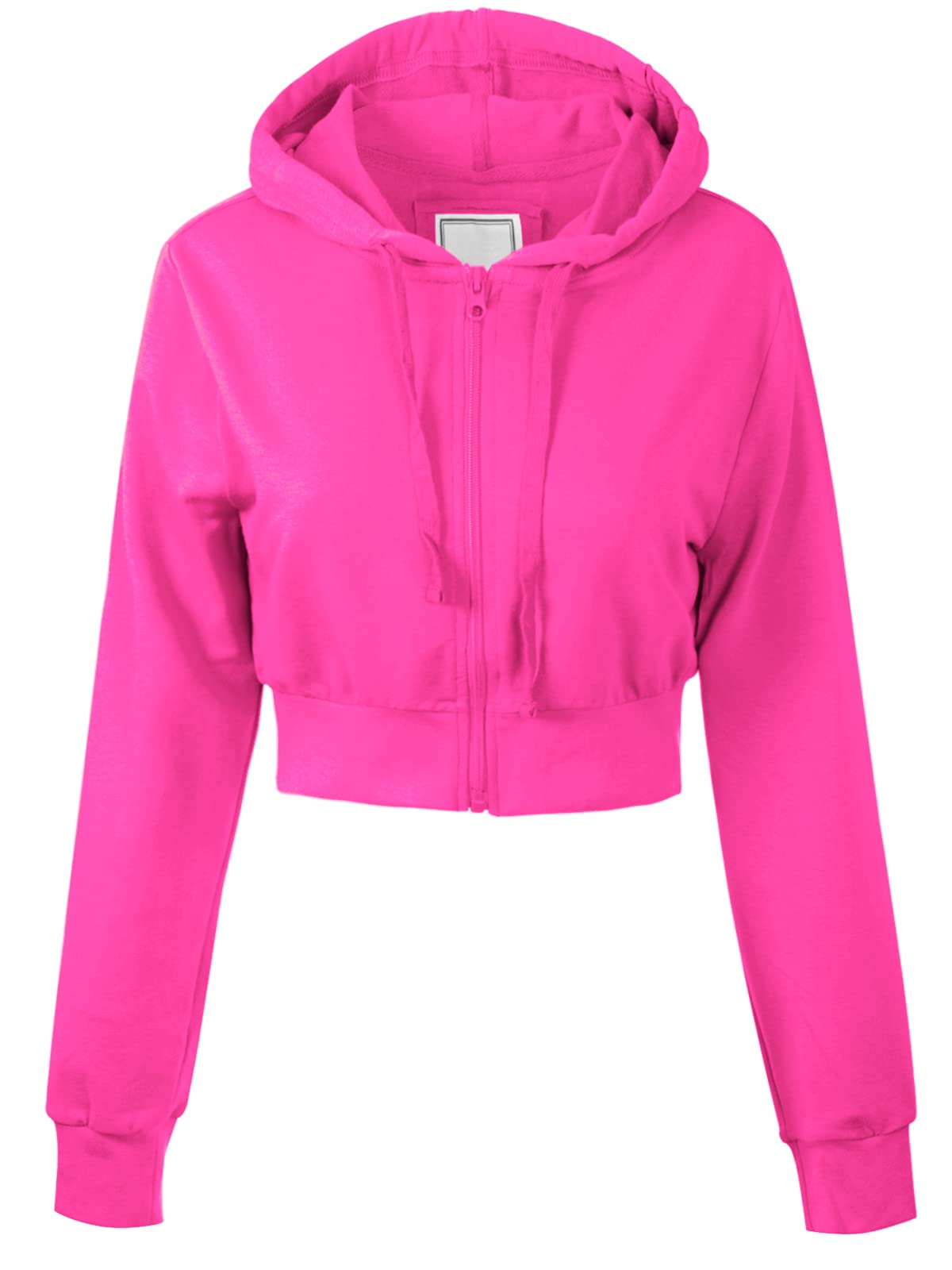 MixMatchy Women's Solid Casual Basic Long Sleeve French Terry Zip Up Crop Hoodie Jacket