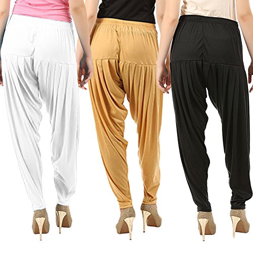 Image of Buy That Trendz Combo Offer (Pack of 3) Cotton Viscose Dhoti Patiyala Salwar Harem Bottoms Pants for Womens (Dark Skin