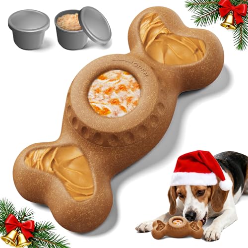 PETSWEET 3-in-1 Enrichment Chew Toy for Aggressive Chewers, Interactive Toy Keep Them Busy, Frozen Dog Treat Toy with Peanut Butter Grooves, Easy to Clean, Interactive Puzzle Toy, Brown