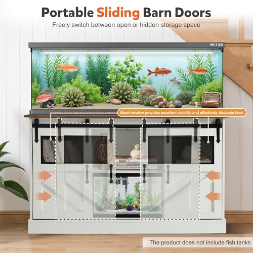 Image of 55-75 Gallon Fish Tank Stand with Power Outlet & Sliding Barn Doors