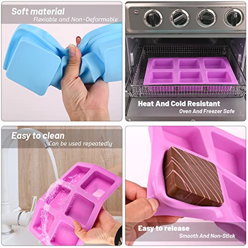 Image of Sakolla 2 Pack Silicone Soap Molds for Soap Making, Reusable 6 Cavity Square Silicone Molds for Homemade Soap, Cake, Bread, Ice Cube