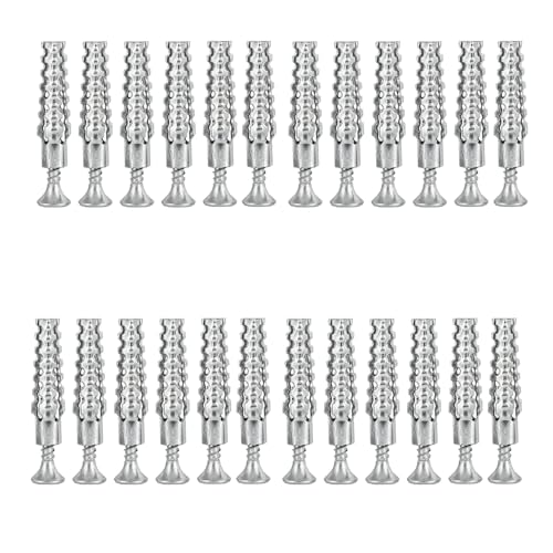 24-Piece Hollow Wall Expansion Screw Set with Screws Loose Hinge Hole Repair Tool Suitable for Concrete Hollow Walls Wood and Hinge Hole Repairs (6x32mm) (Silver)