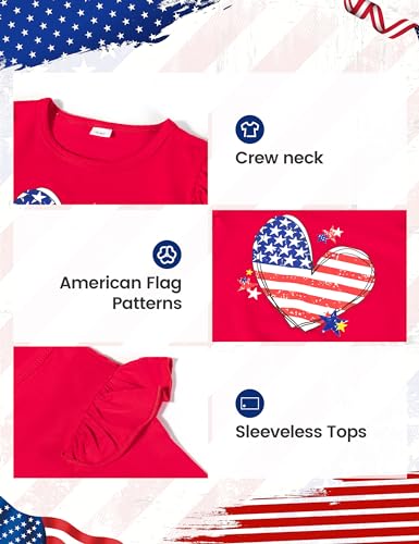 Image of Toddler 4th Of July Outfit Girl 2t-3t Girls 4th Of July Outfit Cute Ruffle Red Top Star Stripe Shorts Patriot Set