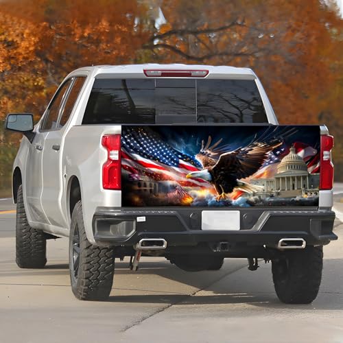 Image of Turck Tailgate Wraps Decals - 66x23.6 in Tailgate Decals for Trucks, American Egale Flag Tailgate Graphics for Trucks Pickup Personalized Decoration