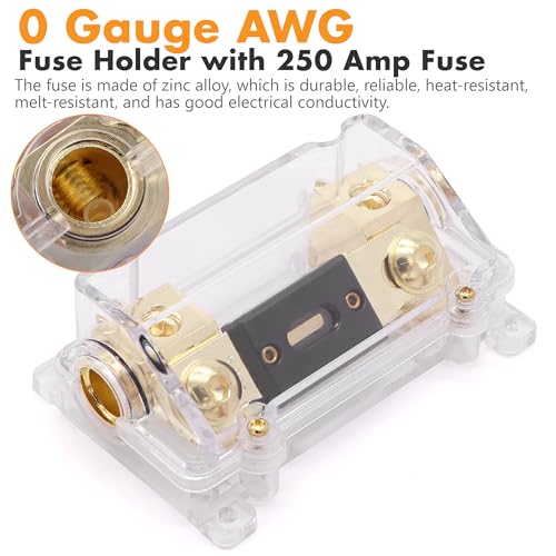 Image of 1 /0 Gauge (0 AWG) Pure OFC Amplifier Wiring Kit 6000W - Heavy Duty Car Audio Power Cable with Fuse Holder & RCA | for High Power Subwoofer & Big 3 Upgrade | Verify 0.33 inch OD Fits Your Amp