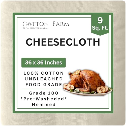 Cotton Farm Cheesecloth, Grade 100-9 Square Feet (36x36 inch), 100% Natural Unbleached Cotton, Food Grade