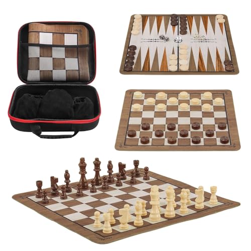 3-in-1 Travel Chess Set 15.7 Inch Foldable Chess Backgammon Set & Checkers with Tournament Thick Mousepad Mat Portable 40cm Board Games for Kids & Adults Includes Storage Bag