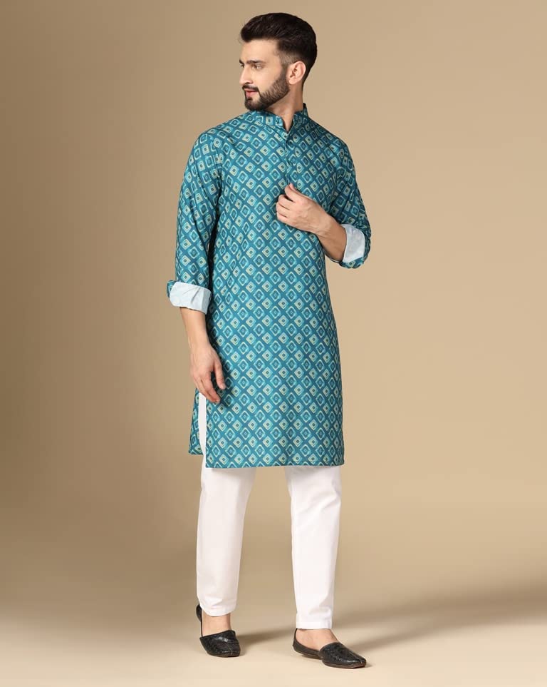 Image of Leriya Fashion Rayon Printed Regular Men's Kurta (LF-M144 Rama1