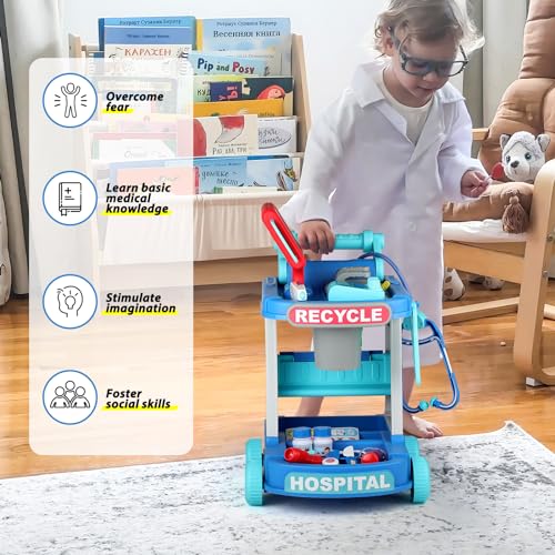 Image of Liberry Toddlers Doctor Kit Toy for Girls Boys Ages 2 3 4 5, Green | Kids Doctor Playset with Cart, Costume & Stethoscope, Role Play, Pretend Play Medical Toys, Birthday Gift