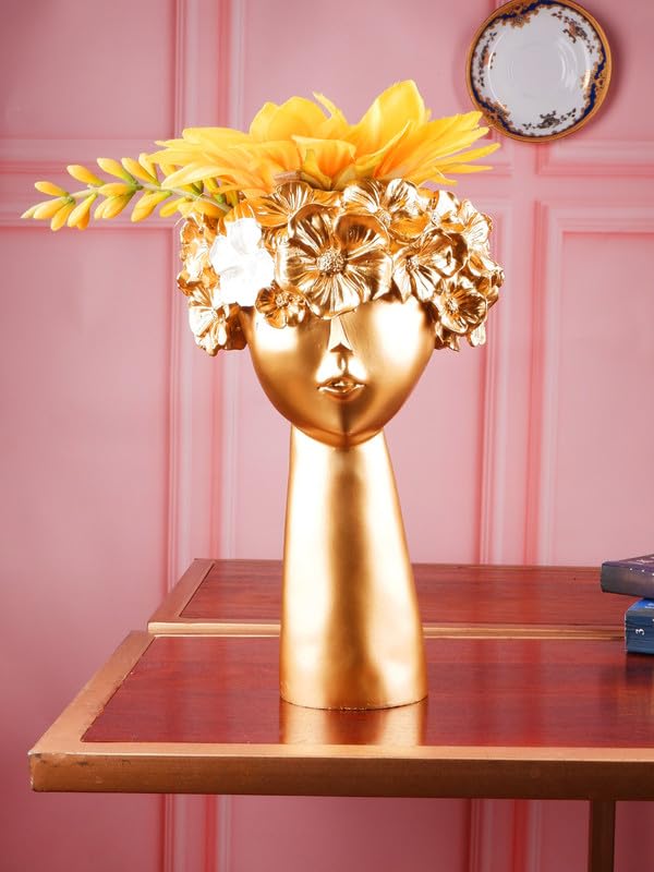 Image of THE WHITE INK DECOR Premium Flower Pot vase Statue Poly-Resin showpiece Idol for Gifting, Home Decoration and Living Room Decor, Decorative Item Items Showpiece Idol Figurine (10.5inches)